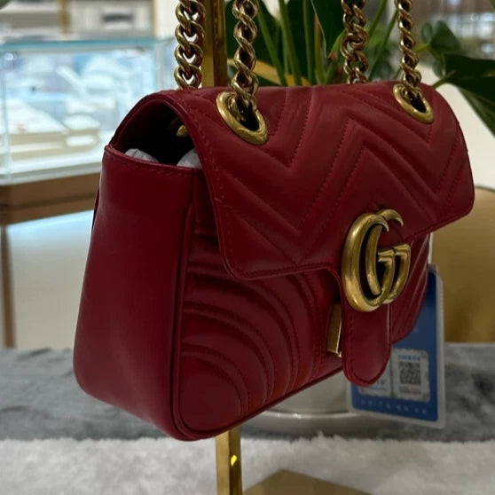 GUCCI Marmont22 Red Gold Shoulder Crossbody Bag For Women
