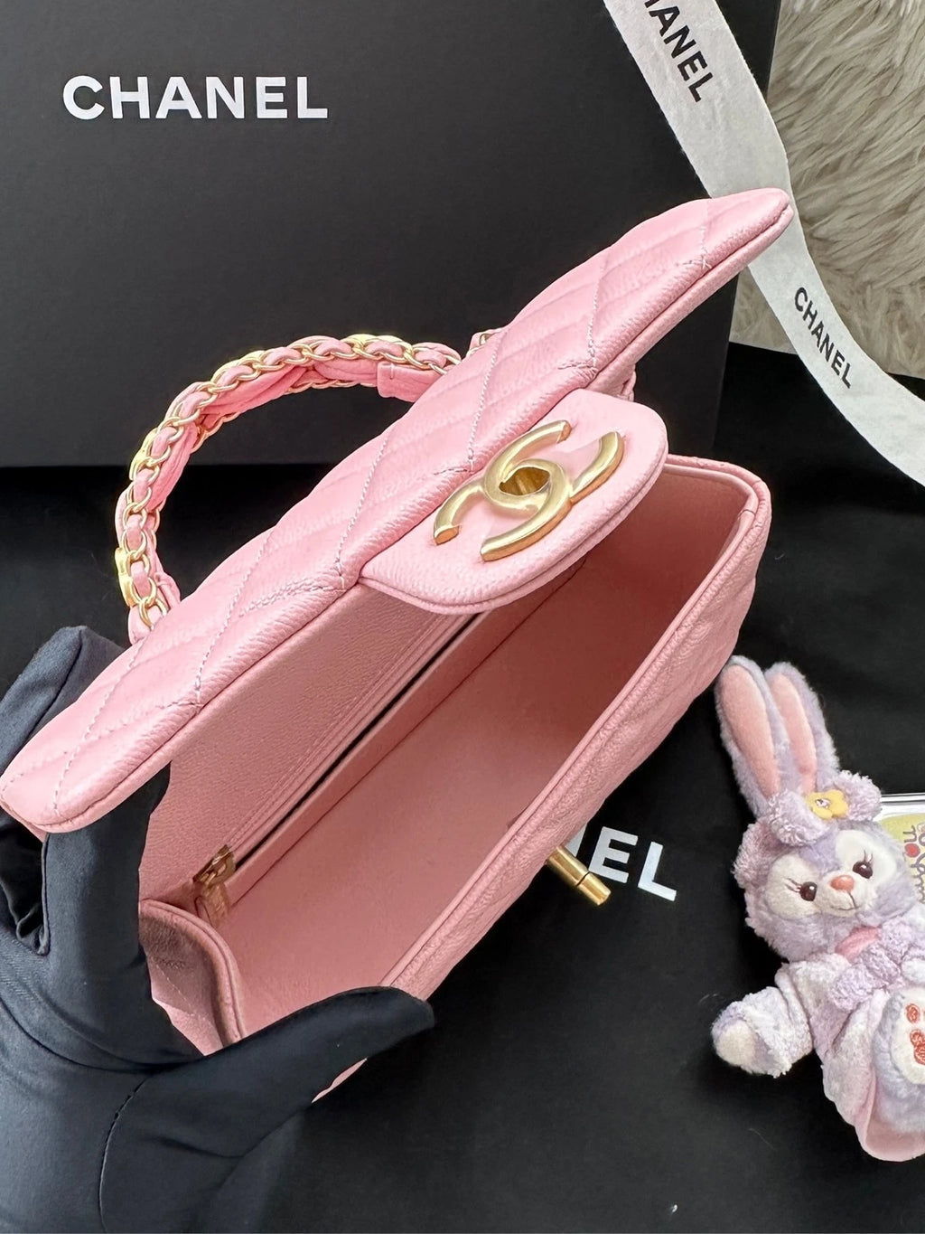 New CHANEL CF Mini Pink Leather Top Handle Shoulder Bag For Women