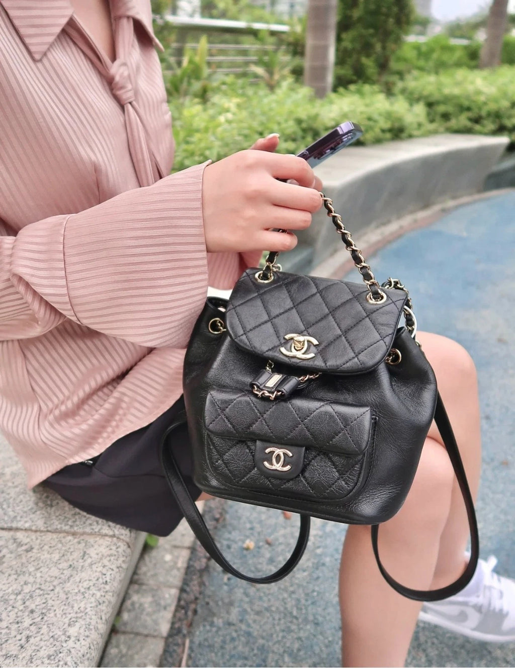 CHANEL Duma Small Black Waxed Leather Backpack For Women