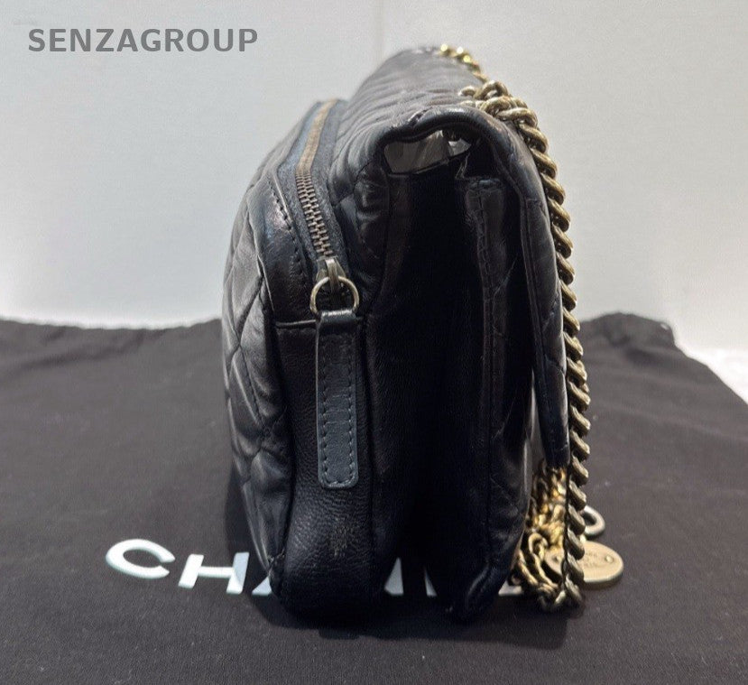 CHANEL Classic Flap Calfskin Chain Shoulder bag Black Gold Women Classic