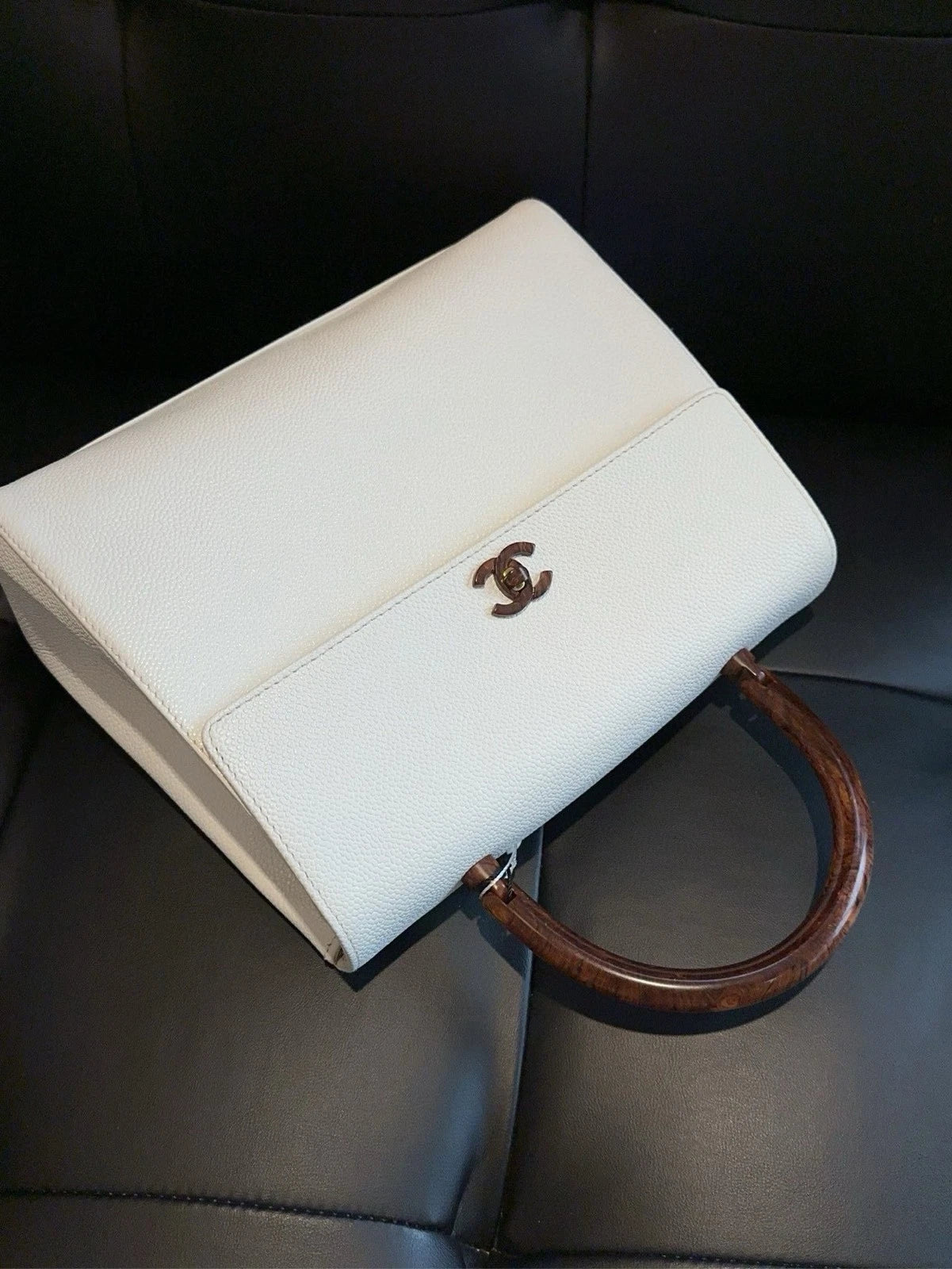 CHANEL White Leather Top Handle Kelly Bag For Women