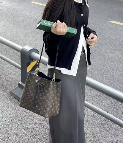 Louis Vuitton Black Monogram Canvas Bucket Crossbody Bag For Women