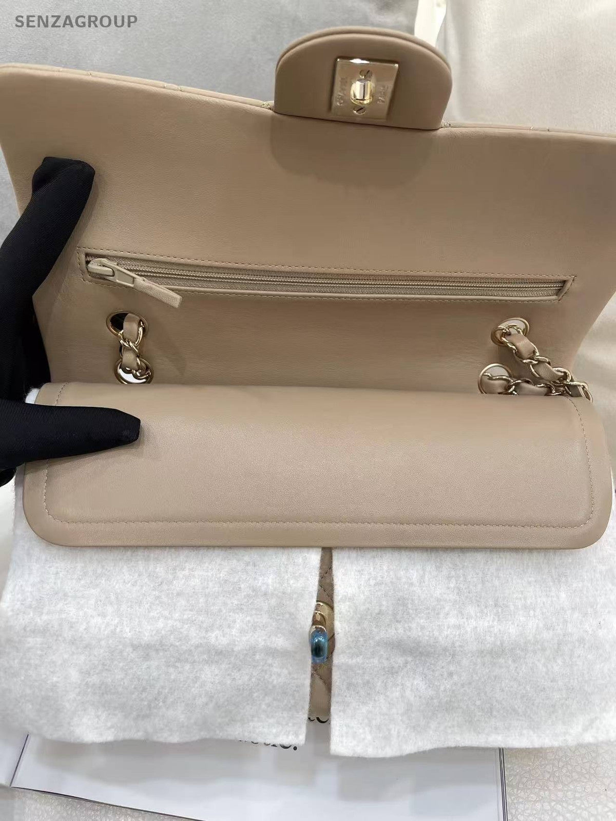 Chanel Medium Classic Flap Beige Lambskin Chain Shoulder Crossbody Bag