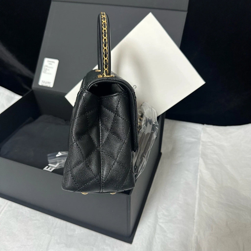 CHANEL Coco Handle Small Black Leather Top Handle Bag For Women