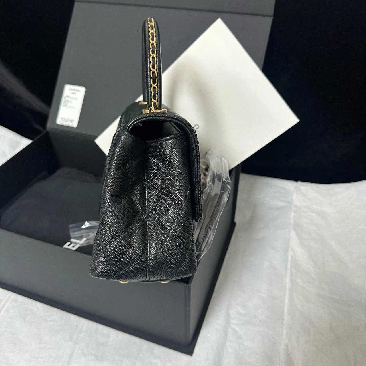 CHANEL Coco Handle Small Black Leather Top Handle Bag For Women