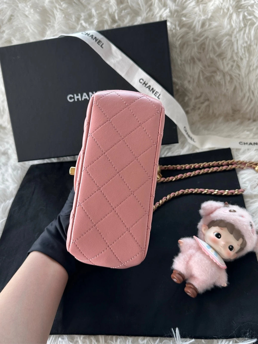 CHANEL Mini Pink Lambskin Gold Ball Crossbody Shoulder Bag Women