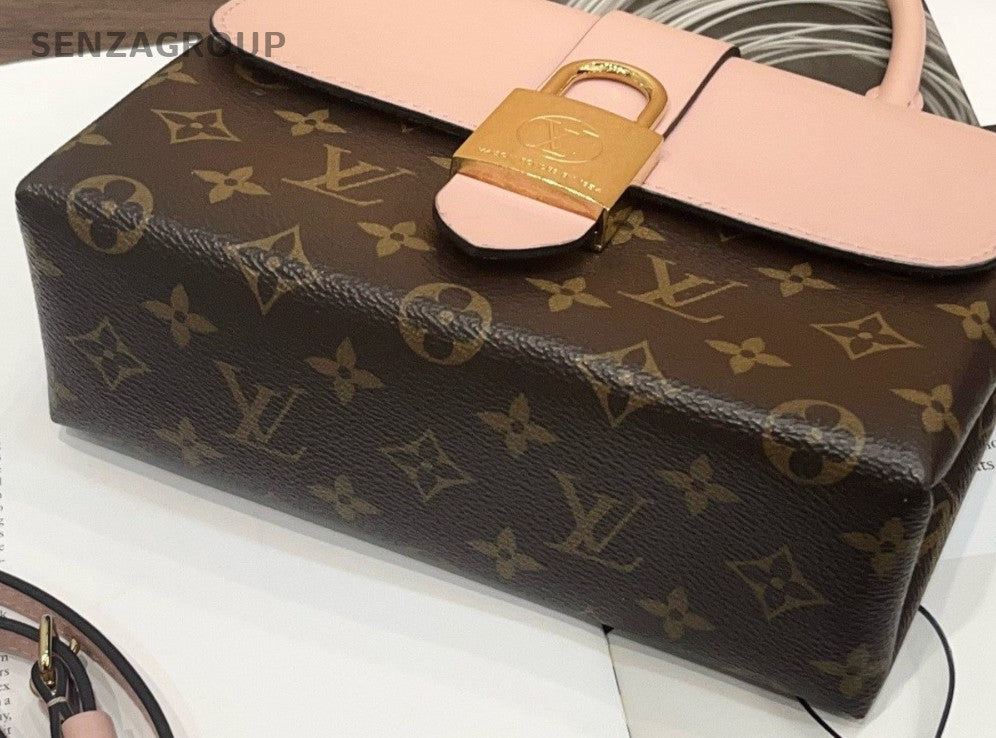 Louis Vuitton Monogram Locky BB Top Handle Bag Crossbody Brown Pink Gold Women