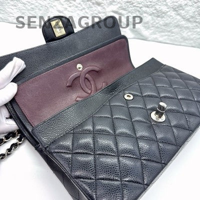 Chanel Classic Flap Medium Black Silver Chain Quilted Shoulder Bag Women