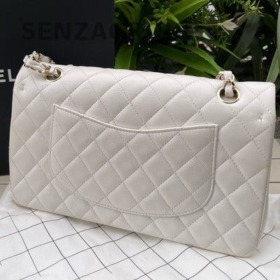 Chanel Classic Flap Medium Quilted Chain Shoulder Bag in White Gold