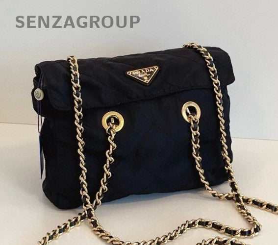 Prada Quilted Canvas Shoulder Crossbody Bag Classic Black Women