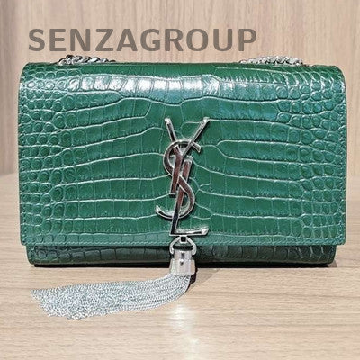 YSL Saint Laurent Small Kate Tassel Chain Crossbody Bag Green Silver