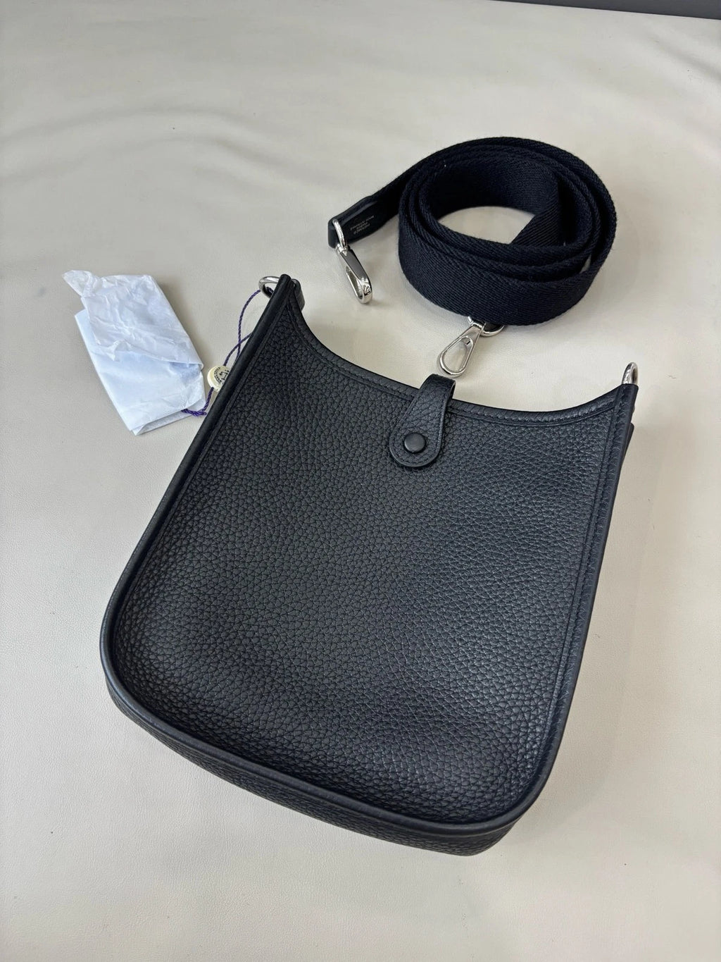 Hermes Evelyne Mini Shoulder Bag Black Silver Unisex Adults Classic