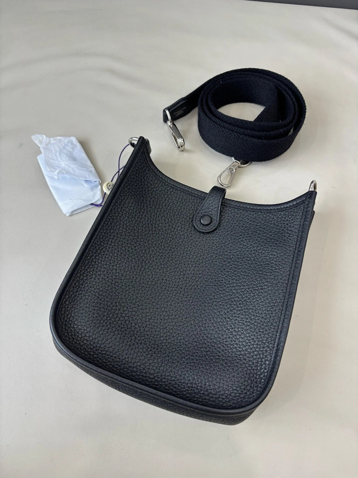 Hermes Evelyne Mini Shoulder Bag Black Silver Unisex Adults Classic