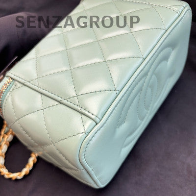 Chanel 23P Rainbow Letter Handle Long Box Green Gold Chain Crossbody Bag