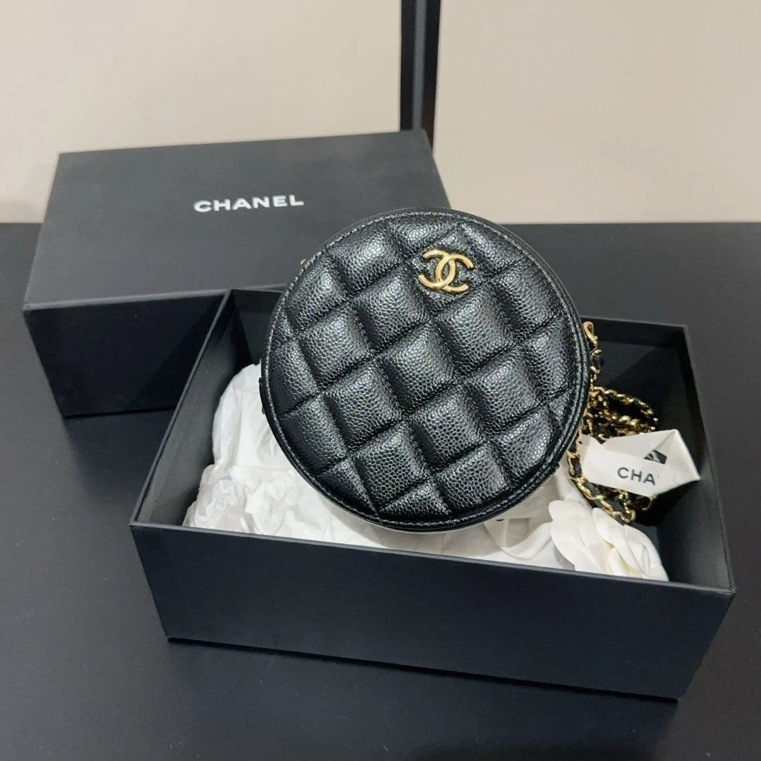 CHANEL Coco Black Gold Leather Round Shoulder Crossbody For Women