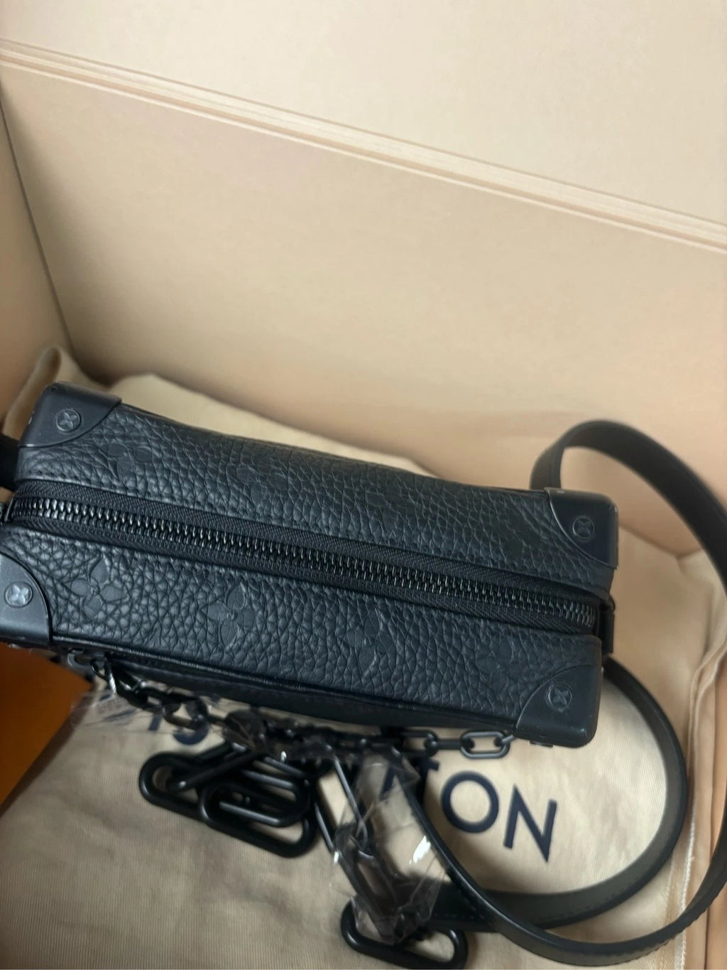 Louis Vuitton Black Embossed Leather Mini Soft Trunk Crossbody Shoulder Bag