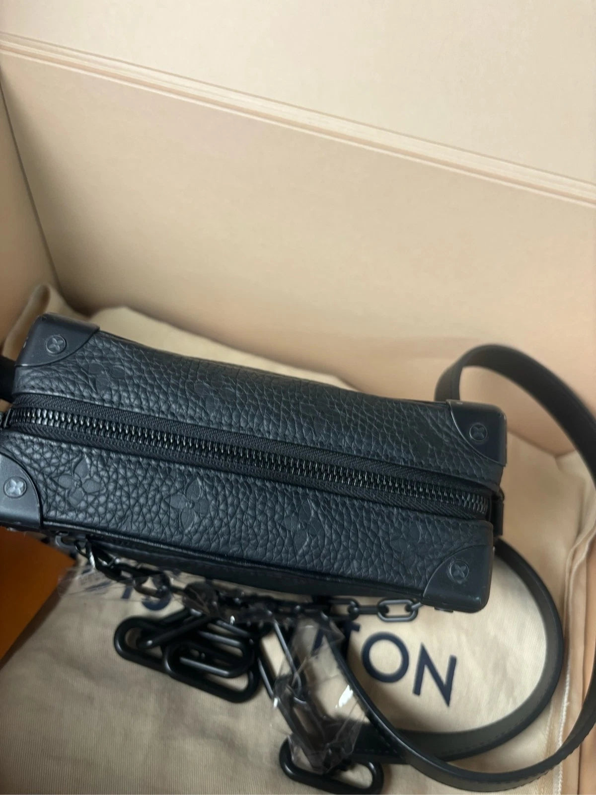Louis Vuitton Black Embossed Leather Mini Soft Trunk Crossbody Shoulder Bag
