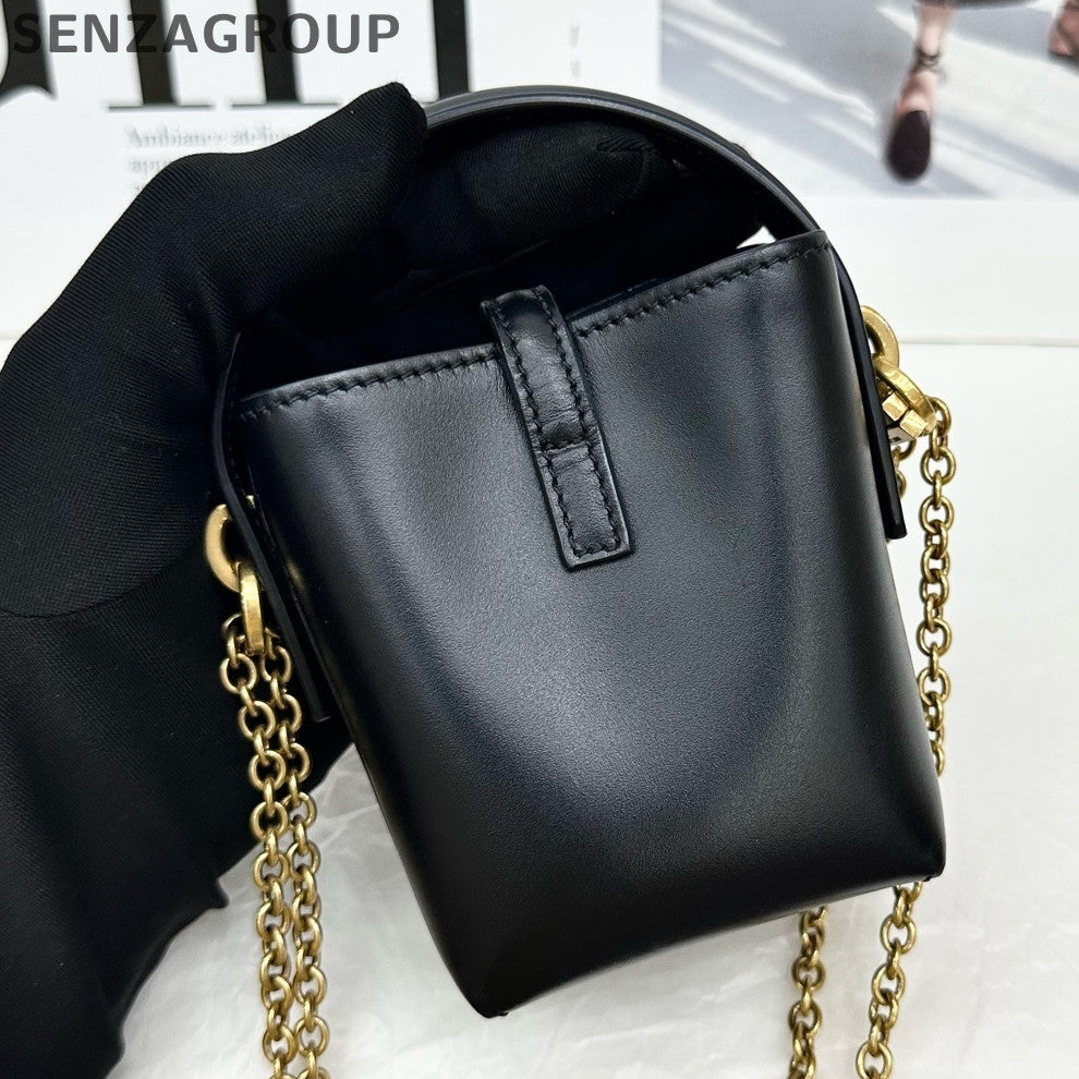 Saint Laurent Black Gold Mini Bucket Bag Chain Strap Classic Women's