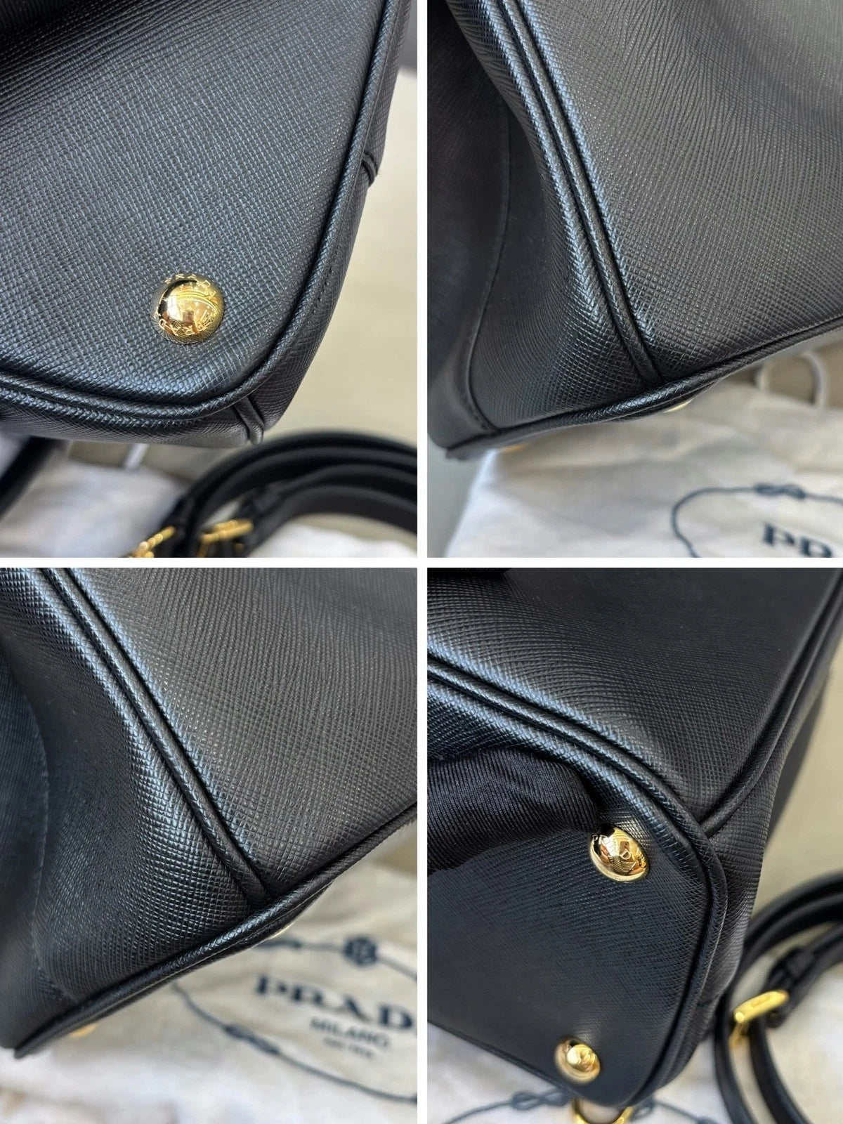 Excellent Prada Galleria Calfskin Black Handbag Crossbody Gold Hardware