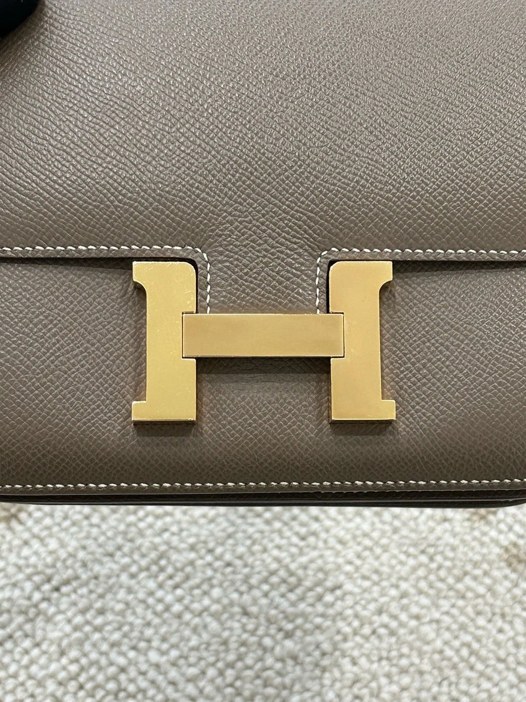 Hermes Constance19 Epsom Leather Shoulder Bag Crossbody Gray Gold Women