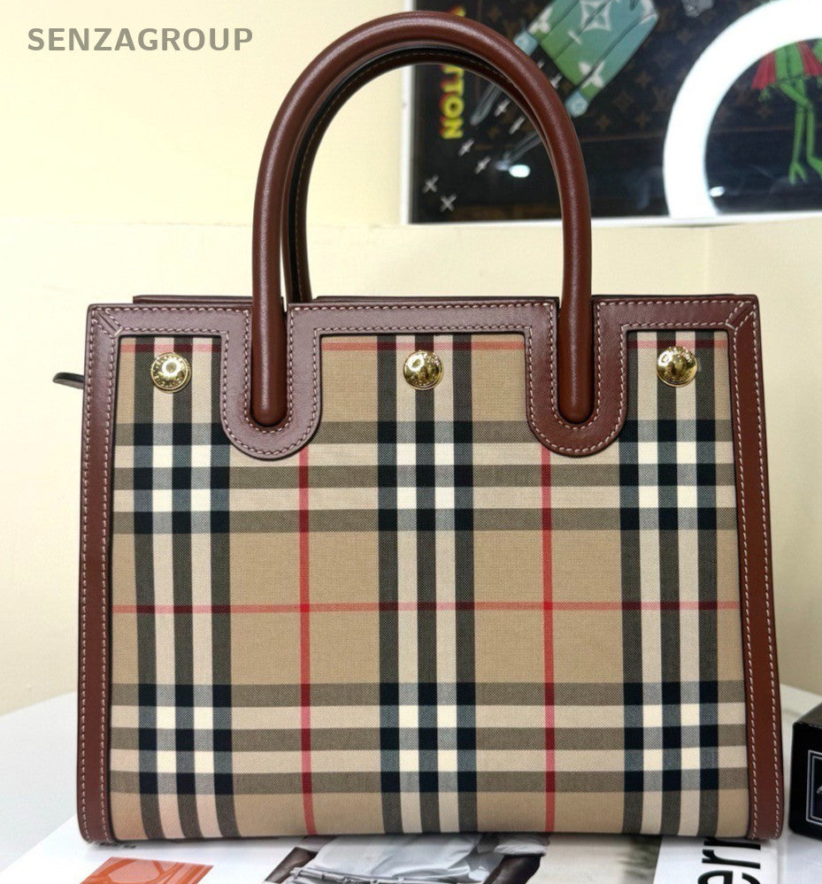 Burberry Title 2Way Tope Handle Bag Crossbody Red Beige Gold Women Classic