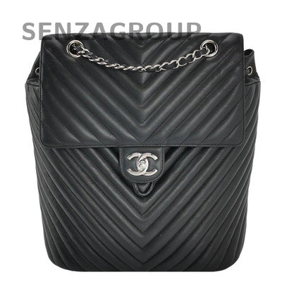 Chanel Salzburg V-Stitch Backpack Black Silver Hardware Women's Classic Fashion