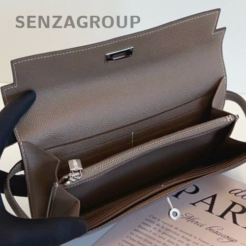 Hermes Kelly Long Wallet Epsom Leather Clutch Bag Gray Women