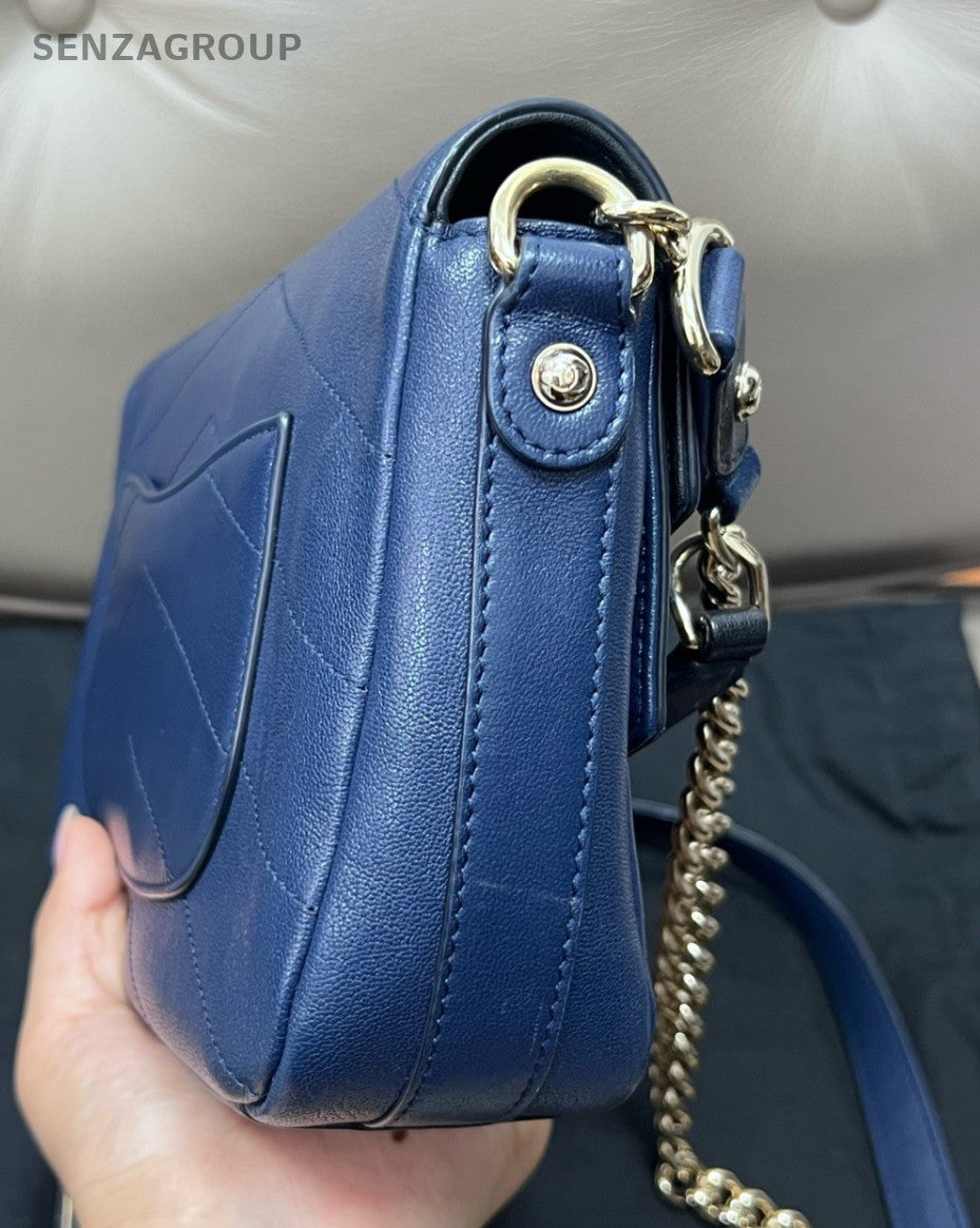 CHANEL CC Logo Chain Shoulder Handbag Crossbody Women Black Blue