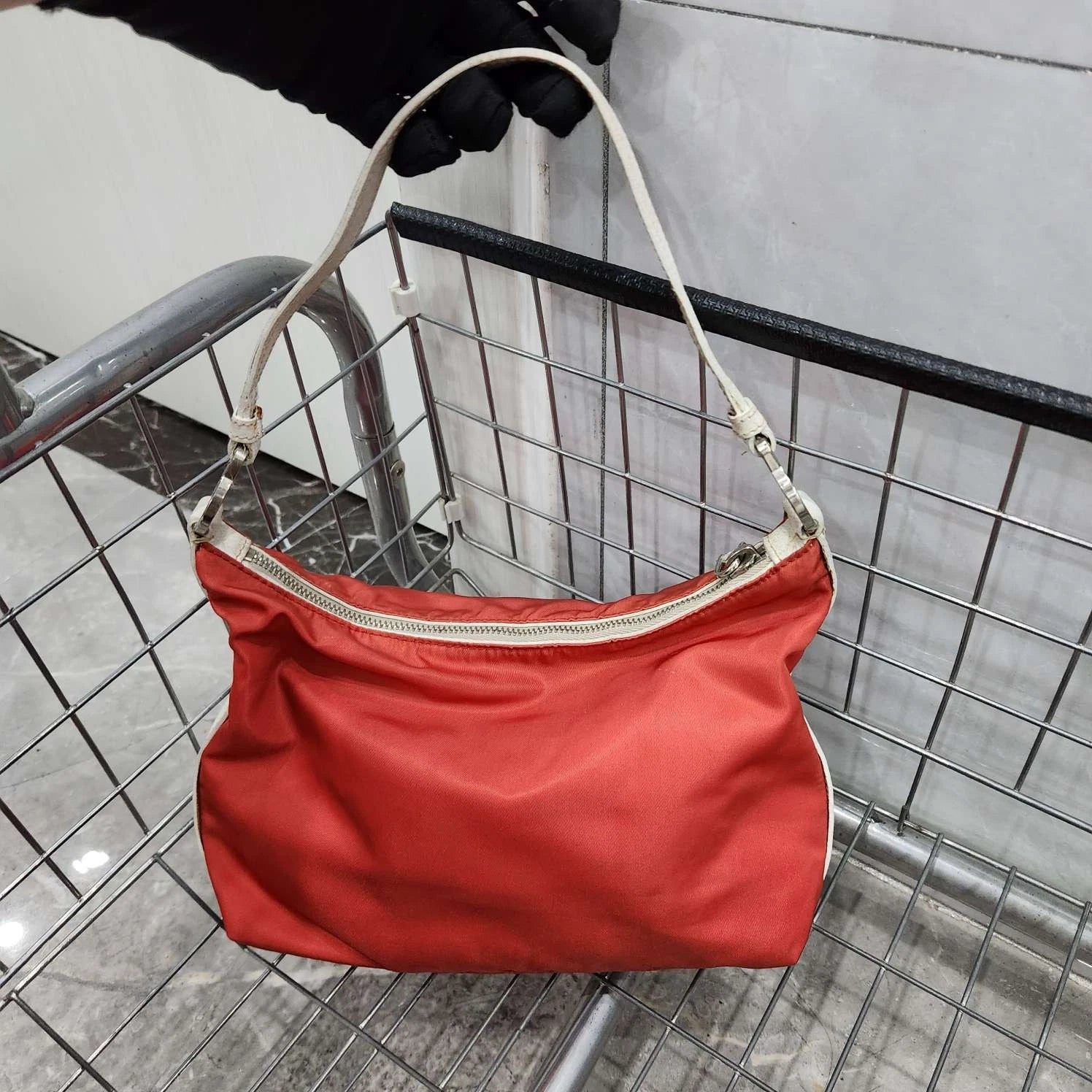 Prada Vintage Nylon Leather Colorblock Shoulder Handbag For Women
