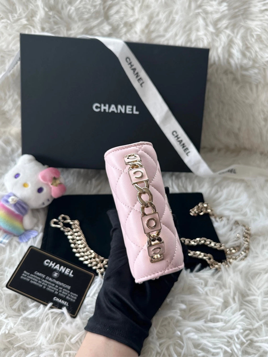 CHANEL Pink Lambskin Enamel Handle Mini Crossbody Handbag For Women