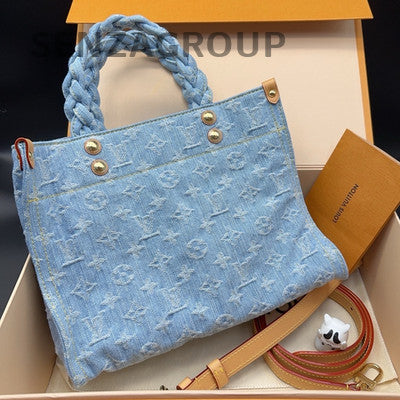 Louis Vuitton Denim Tote Small Blue Gold Handbag Shoulder Bag Classic Women