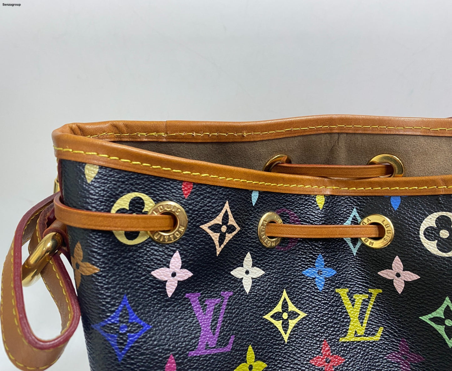 Louis Vuitton Monogram Black Multicolor Bucket Shoulder Bag Crossbody Women