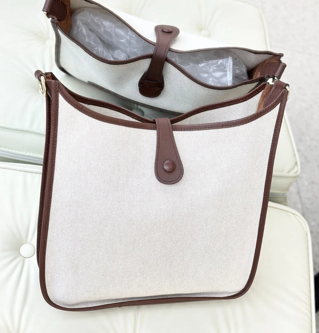 Hermes Evelyne29 Calfskin Canvas Shoulder Bag Crossbody Bag Women S