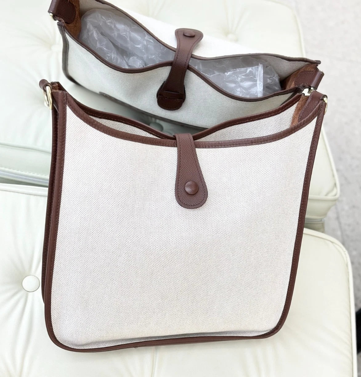 Hermes Evelyne29 Calfskin Canvas Shoulder Bag Crossbody Bag Women S