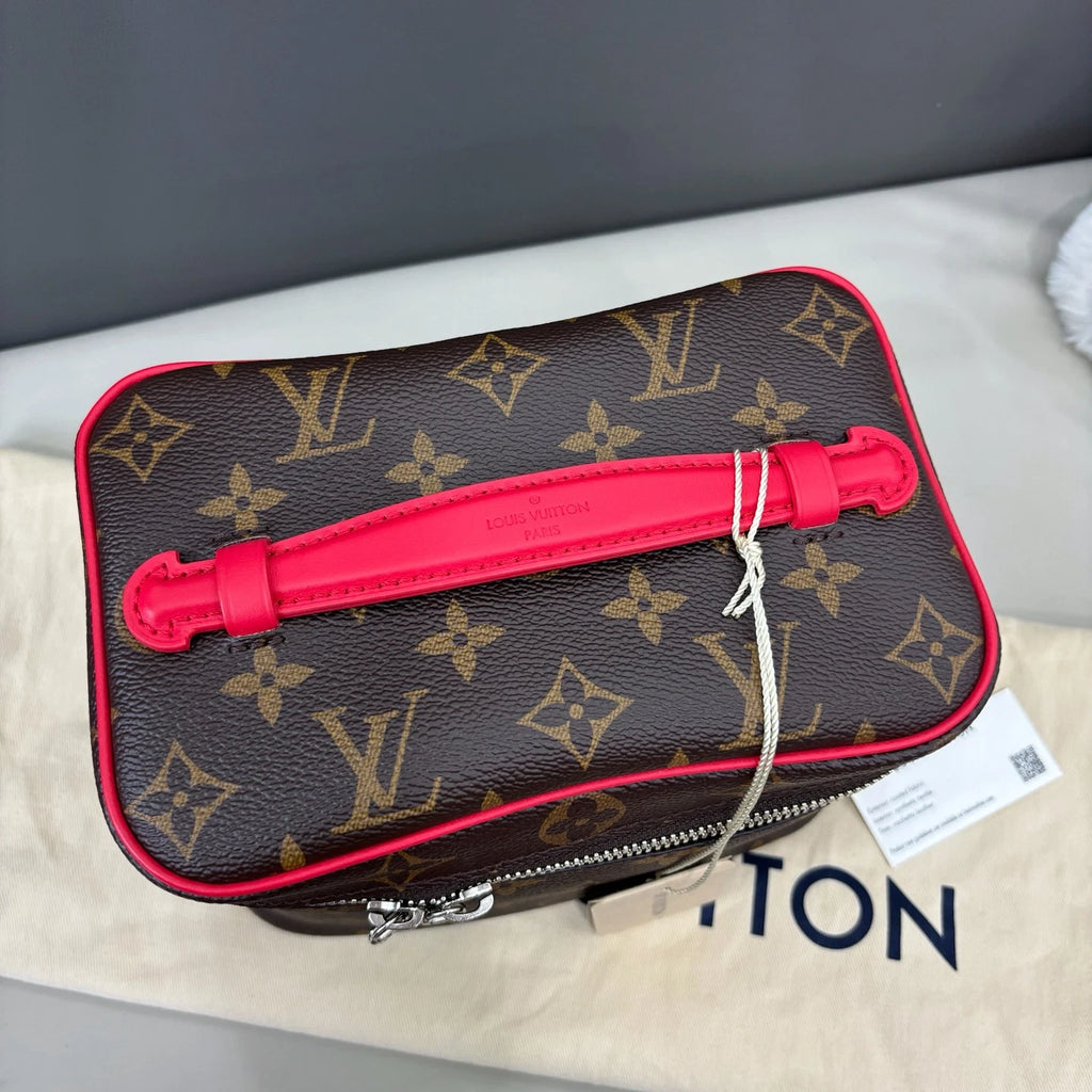 Louis Vuitton Nice Vanity Case Top Handle Bag Brown Silver Women Classic