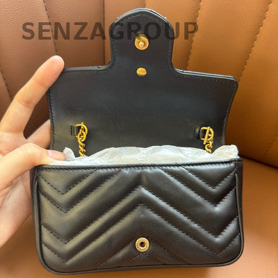 Gucci Marmont Mini Black Gold Chain Shoulder Crossbody Bag Classic Fashion