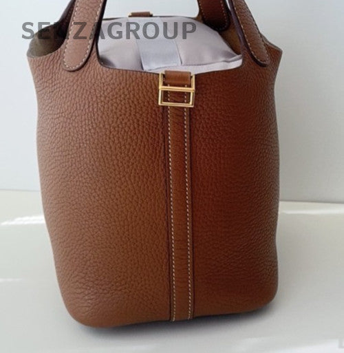 Hermes Picotin Lock Tote Hand Bag Brown Gold Used Women Classic