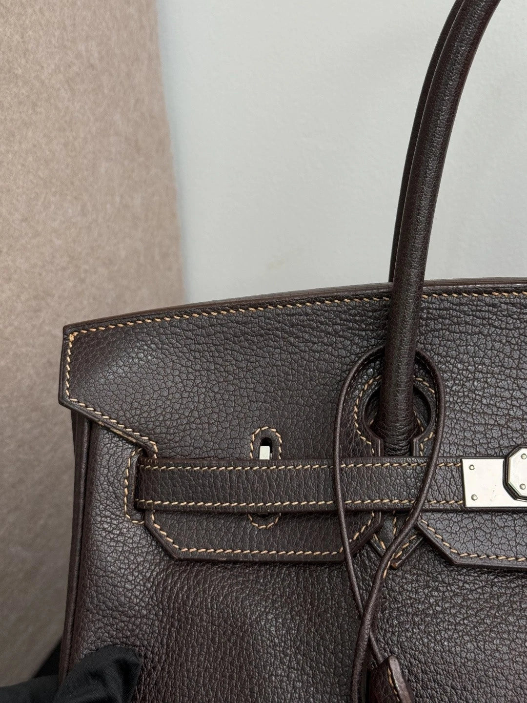 Authentic Hermes Birkin 35 Ebene Brown Water Buffalo Leather Top Handle Bag SHD