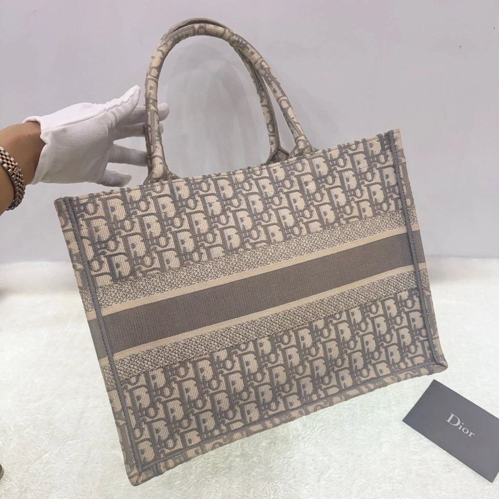 Dior Women's Canvas Grey Monogram Medium Tote Bag Chip Version