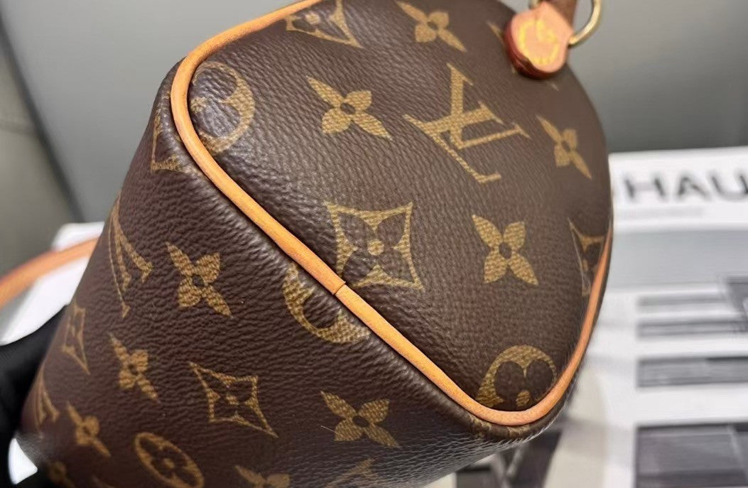 Louis Vuitton Speedy Nano Monogram Top Handle Bag Crossbody Brown Gold Women