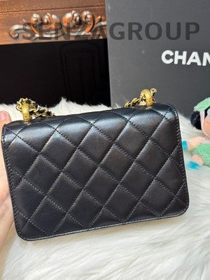 Chanel Black Quilted Lambskin Classic Flap Bag with Gold Chain
