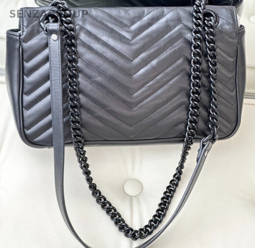 Gucci GG Marmont 26 SoBlack Calfskin Chain Shoulder Crossbody Bag Women Black