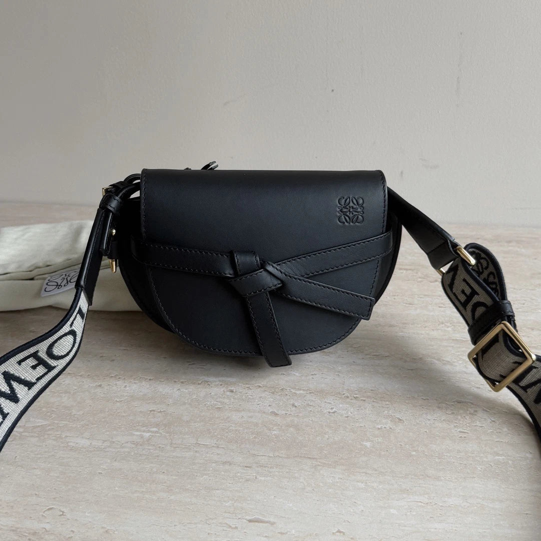 Loewe Gate Dual Mini Leather Wide Strap Black Shoulder Bag Crossbody