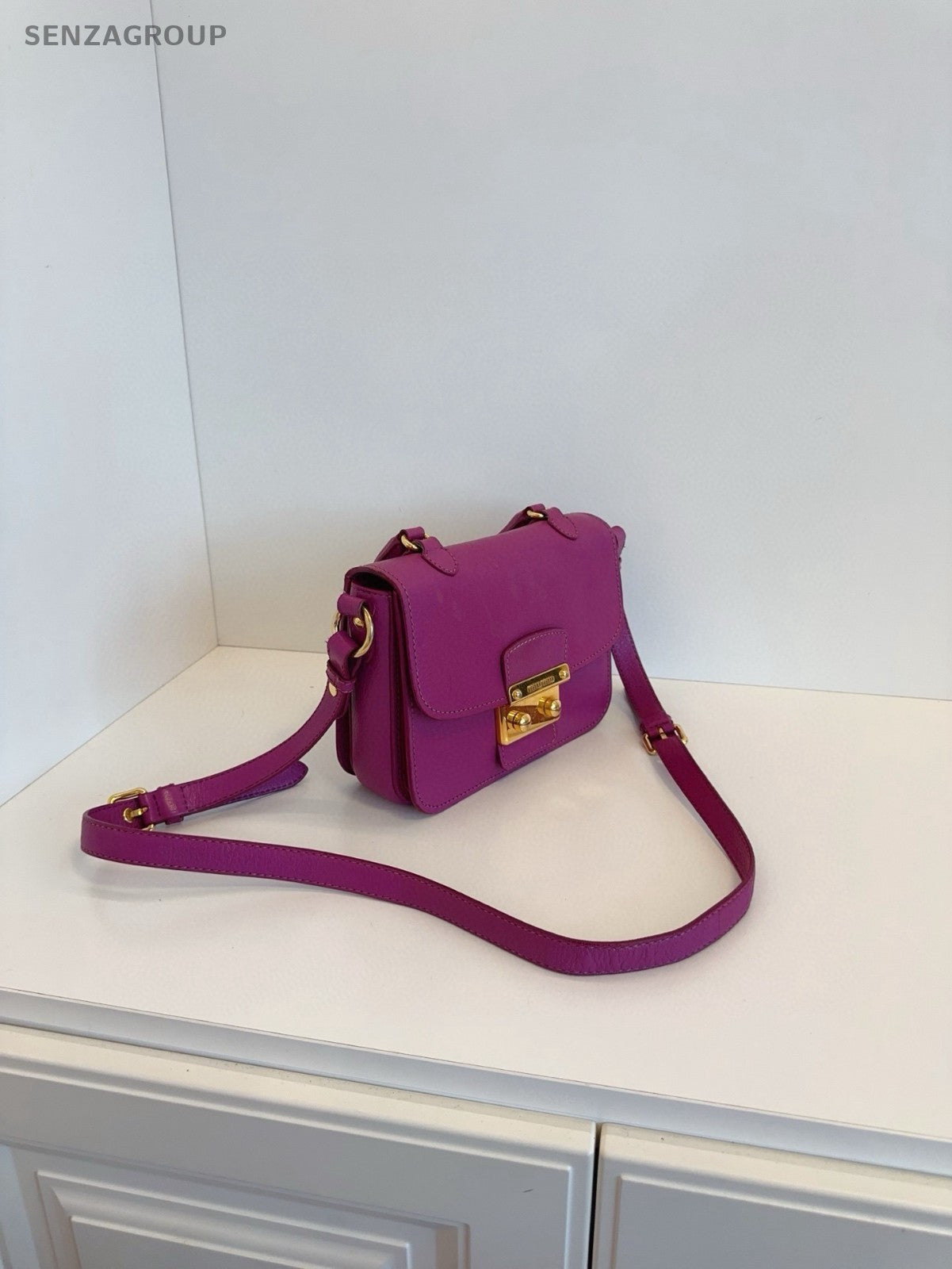 Miu Miu Calfskin Messenger Bag Top Handle Shoulder Crossbody Bag Women Purple