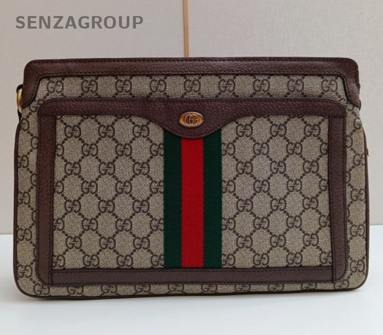 Gucci Ophidia 2Way Crossbody Shoulder Bag Brown Beige Gold Women Classic