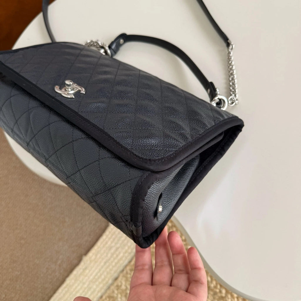 Chanel Classic Flap With Top Handle Chain Shoulder Bag Black Silver Women