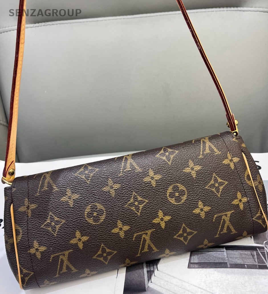 Louis Vuitton Monogram Golden Button Shoulder Bag Brown Leather Women Classic