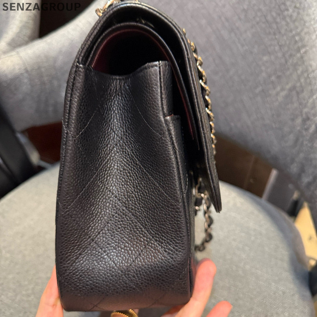 Chanel Black Silver Calfskin Jumbo Classic Flap Bag Chain Shoulder Bag