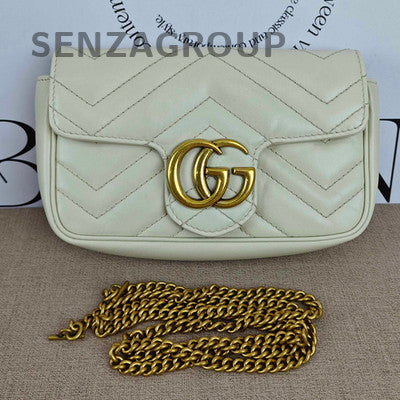 Gucci Marmont Mini Chain Shoulder Bag in White Gold - Women's Fashion