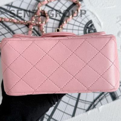 Chanel Square Mini Flap Bag Pink Quilted Chain Shoulder Crossbody